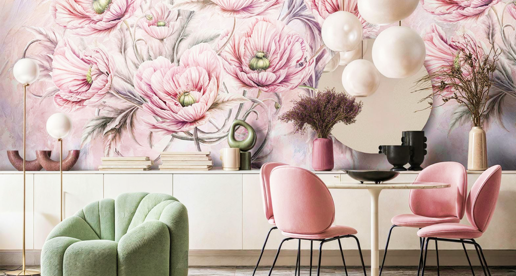 Modern elegant big mural pink
